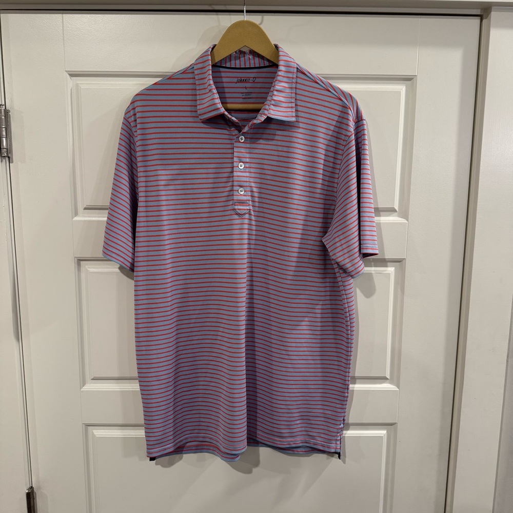 johnnie-O Blue and Red Polo Shirt with Classic Collar and low prices